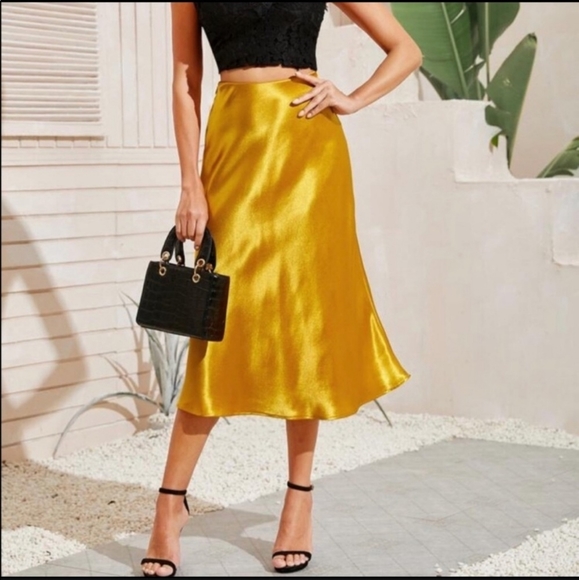 Zara XS Silk Stain A-Line Maxi Skirt Elastic Waist - Picture 3 of 9